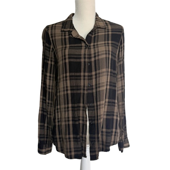Vici Tops - VICI S Brown Black Plaid Button Up Shirt 90s Grunge Dark Academia Fall Casual